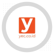 Logo with a white "Y" in an orange square and text "yec.co.id" below on a grey and white dotted background.