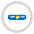 Logo of tiket.com with a blue oval, yellow circle, and grey circular background pattern.